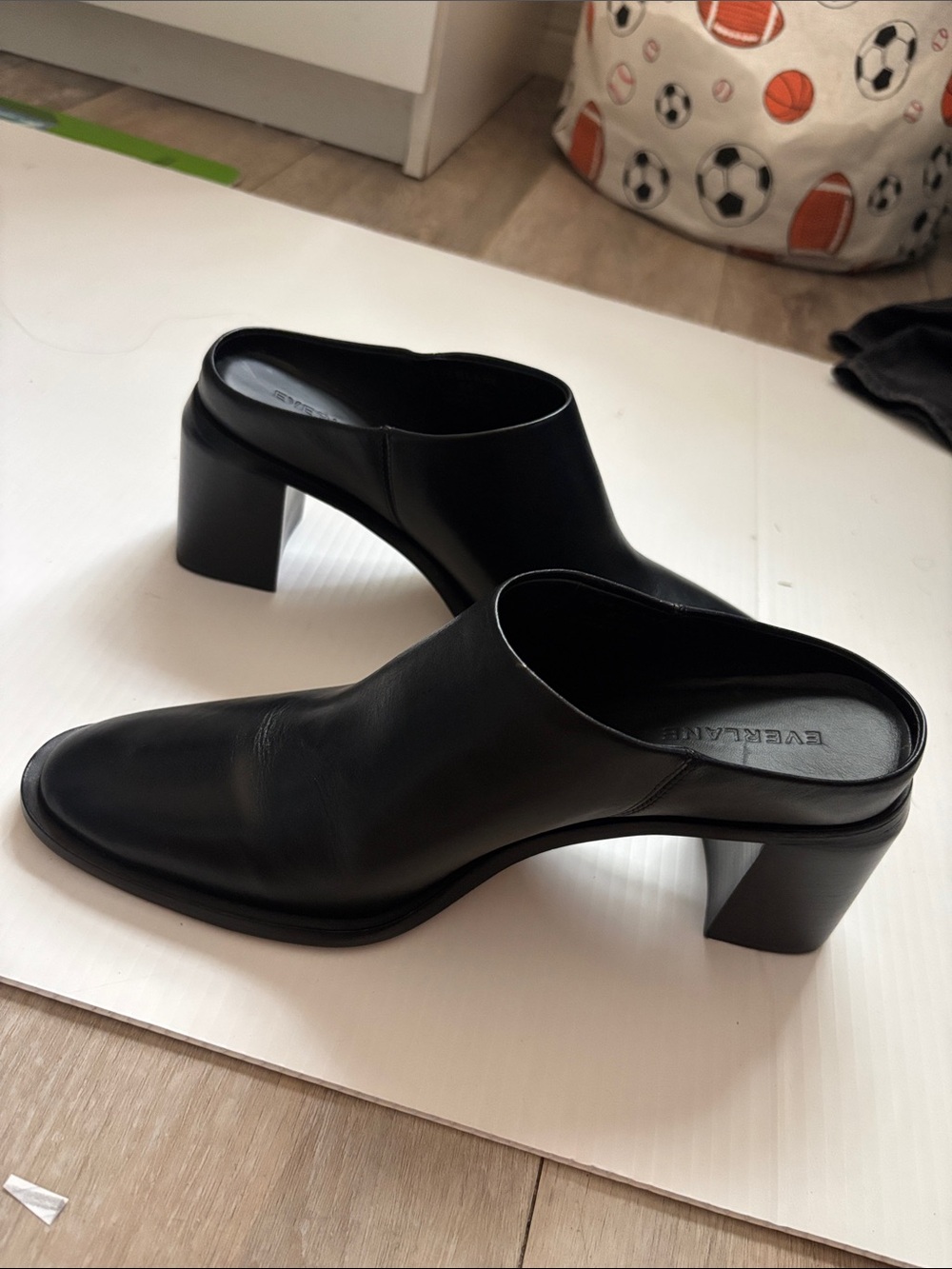 NWOT Everlane Black Leather Slip-On Block Heel Mule